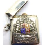 Enamelled hallmarked silver vesta case displaying Coat of Arms for Warrington for the 1911