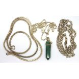 Three silver chains, one with a malachite pendant, 48g. P&P Group 1 (£14+VAT for the first lot