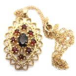 9ct gold garnet pendant on a fine 9ct gold chain, 4.2g. P&P Group 1 (£14+VAT for the first lot