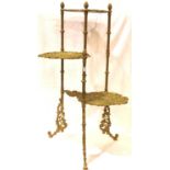 Brass ornamental three-tier plant stand, H: 70cm. Not available for in-house P&P, contact Paul O'Hea