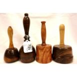 Four turned wood wooden mallets. P&P Group 2 (£18+VAT for the first lot and £3+VAT for subsequent