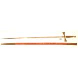 An early 20th Century Templar sword in red leather scabbard with brass mounts. P&P Group 3 (£25+