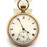 9ct gold gents pocket watch 15 jewels with gold dust cover. P&P Group 1 (£14+VAT for the first lot