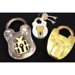 Three vintage padlock (keys with one). P&P Group 1 (£14+VAT for the first lot and £1+VAT for