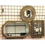 Three brass framed mirrors. Not available for in-house P&P, contact Paul O'Hea at Mailboxes on 01925