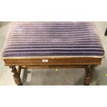 1920s oak framed upholstered piano stool on twist supports. Not available for in-house P&P,