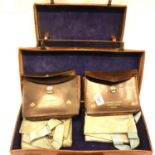 Four brown leather regalia cases, two with contents. P&P Group 3 (£25+VAT for the first lot and £5+