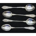 Four hallmarked silver teaspoons, London assay maker JF. P&P Group 1 (£14+VAT for the first lot