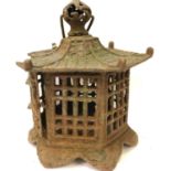 A 19th Century cast iron pagoda form bird cage, H: 28 cm, with damage. Not available for in-house