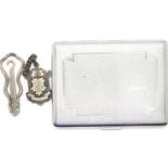 Vintage chrome cigarette case, French button hook and a silver fob. P&P Group 1 (£14+VAT for the