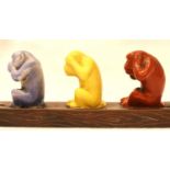 Volkstedt ceramic figural group of three monkeys; speak, see and hear no evil, L: 14 cm. P&P Group 1