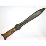 Unusual early single piece steel dagger with gilt and engraved decoration, overall L: 30 cm. P&P