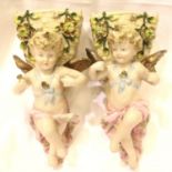 Pair of Continental cherub wall pockets, H: 24 cm. P&P Group 3 (£25+VAT for the first lot and £5+VAT