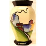 Lorna Bailey hexagonal vase in the Deco House pattern, H: 21 cm. P&P Group 2 (£18+VAT for the