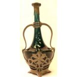 A late 19th Century turquoise ceramic bottle vase, metal mounted in the Art Nouveau manner, H: 31