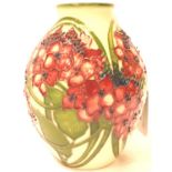 Moorcroft trial vase in the Hydrangea pattern (red colourway) H: 13 cm. P&P Group 2 (£18+VAT for the