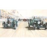 Racing Bentleys limited edition print by Michael Watson, 14/250, 52 x 36cm. Not available for in-
