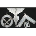 Three hallmarked silver craft officers sash jewels, two from The Lodge of Emulation 1505, one from