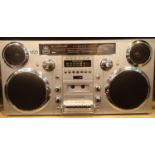 Silver, GPO Brooklyn large 1980s style boombox CD, cassette, DAB and FM radio, USB, Bluetooth