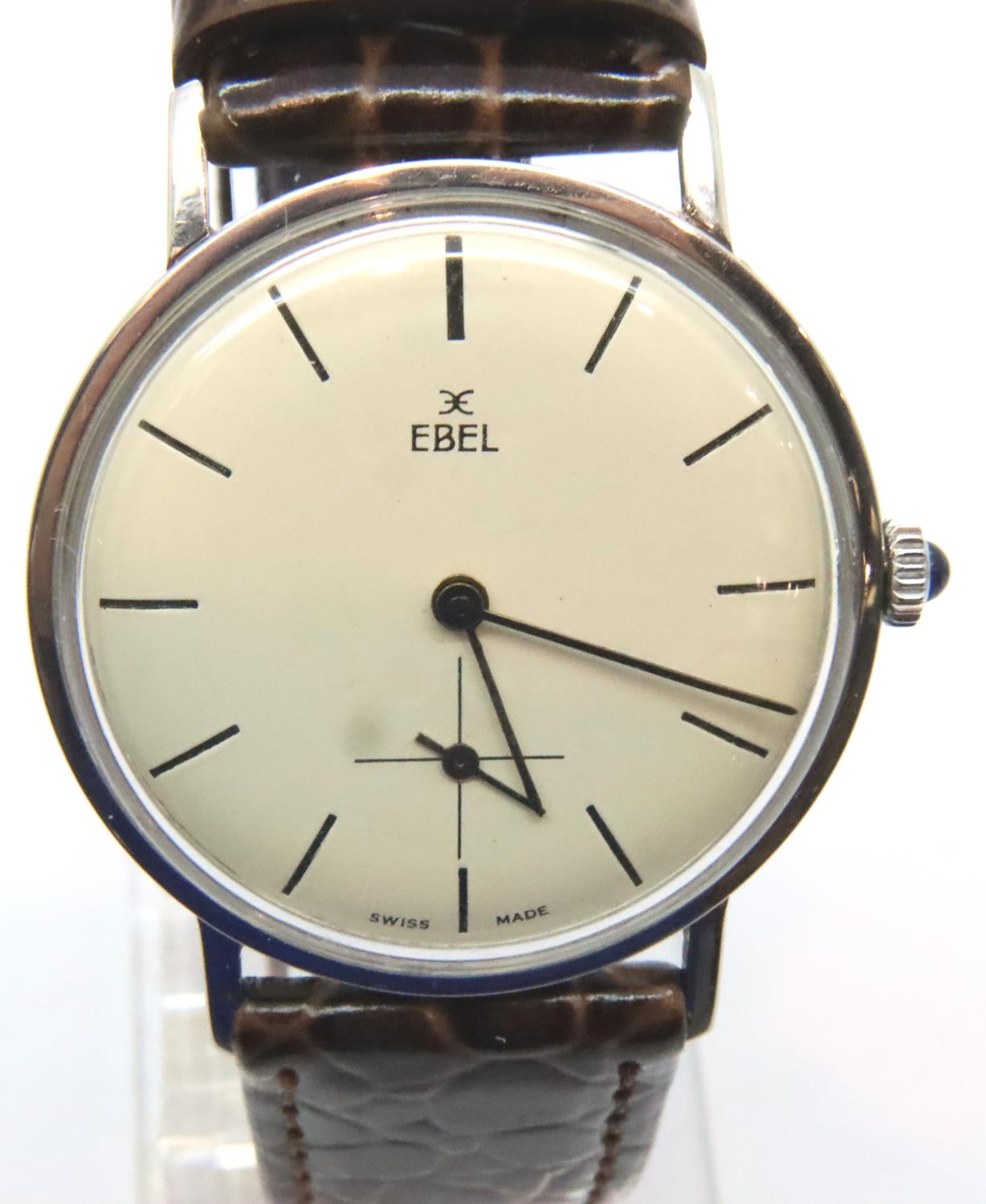 Ebel; vintage ultra slim mechanical wristwatch with cream dial, second sub dial and brown leather - Image 2 of 3