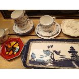 Selection of Royal Doulton Windermere cups and saucers and a small Poole dish and a Old Willow