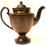 Victorian Jackfield teapot in black, H: 19 cm. P&P Group 2 (£18+VAT for the first lot and £3+VAT for