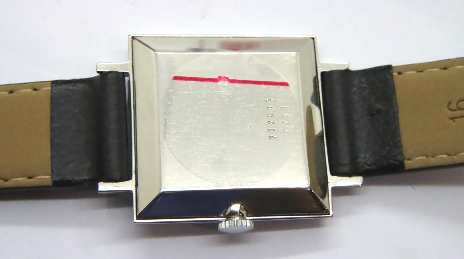 Ebel; vintage ultra slim gents wristwatch, President model with square black dial, silver hands - Image 3 of 3