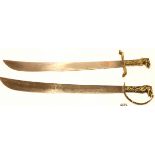 Pair of reproduction brass handled swords, blade L: 62 cm. P&P Group 3 (£25+VAT for the first lot