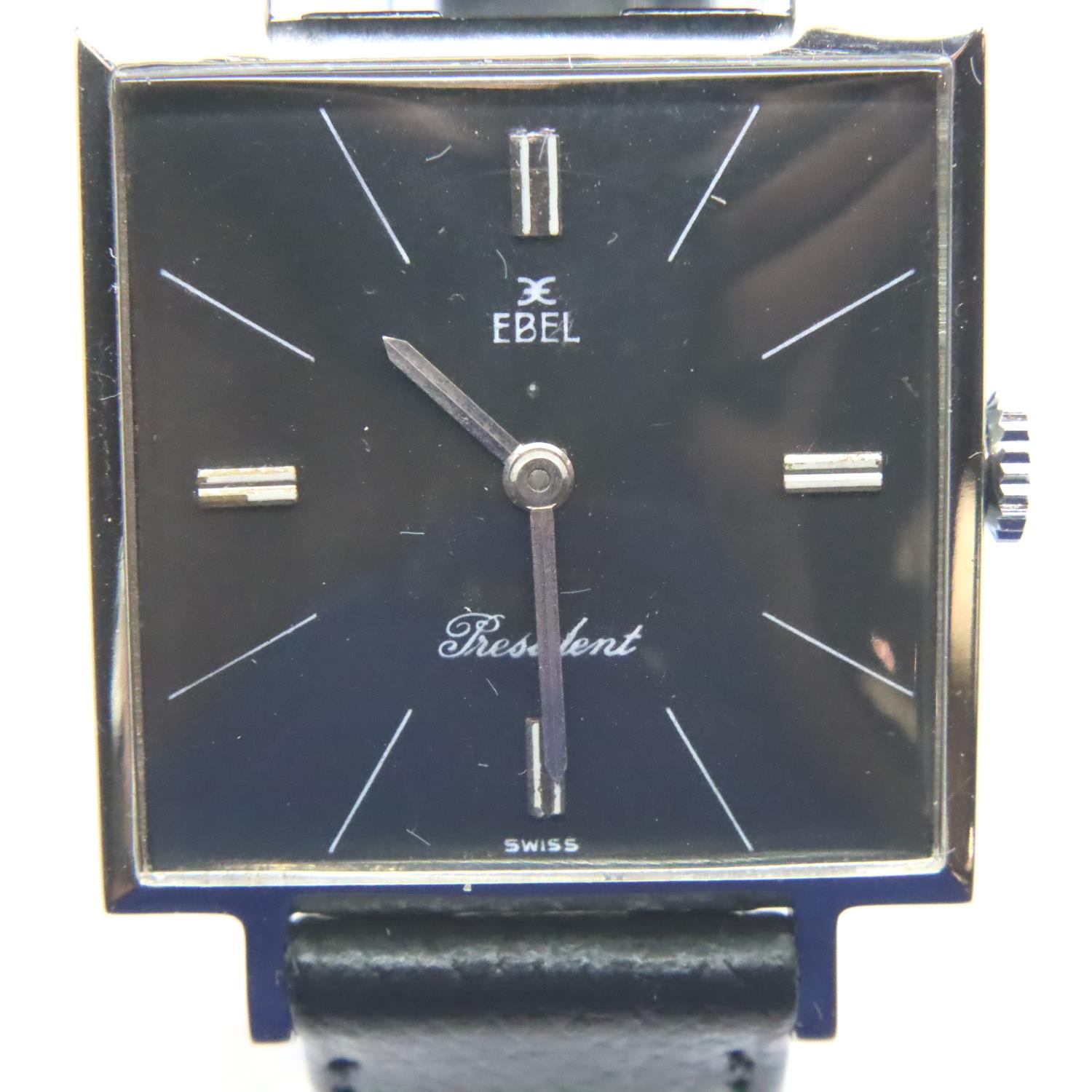 Ebel; vintage ultra slim gents wristwatch, President model with square black dial, silver hands - Image 2 of 3