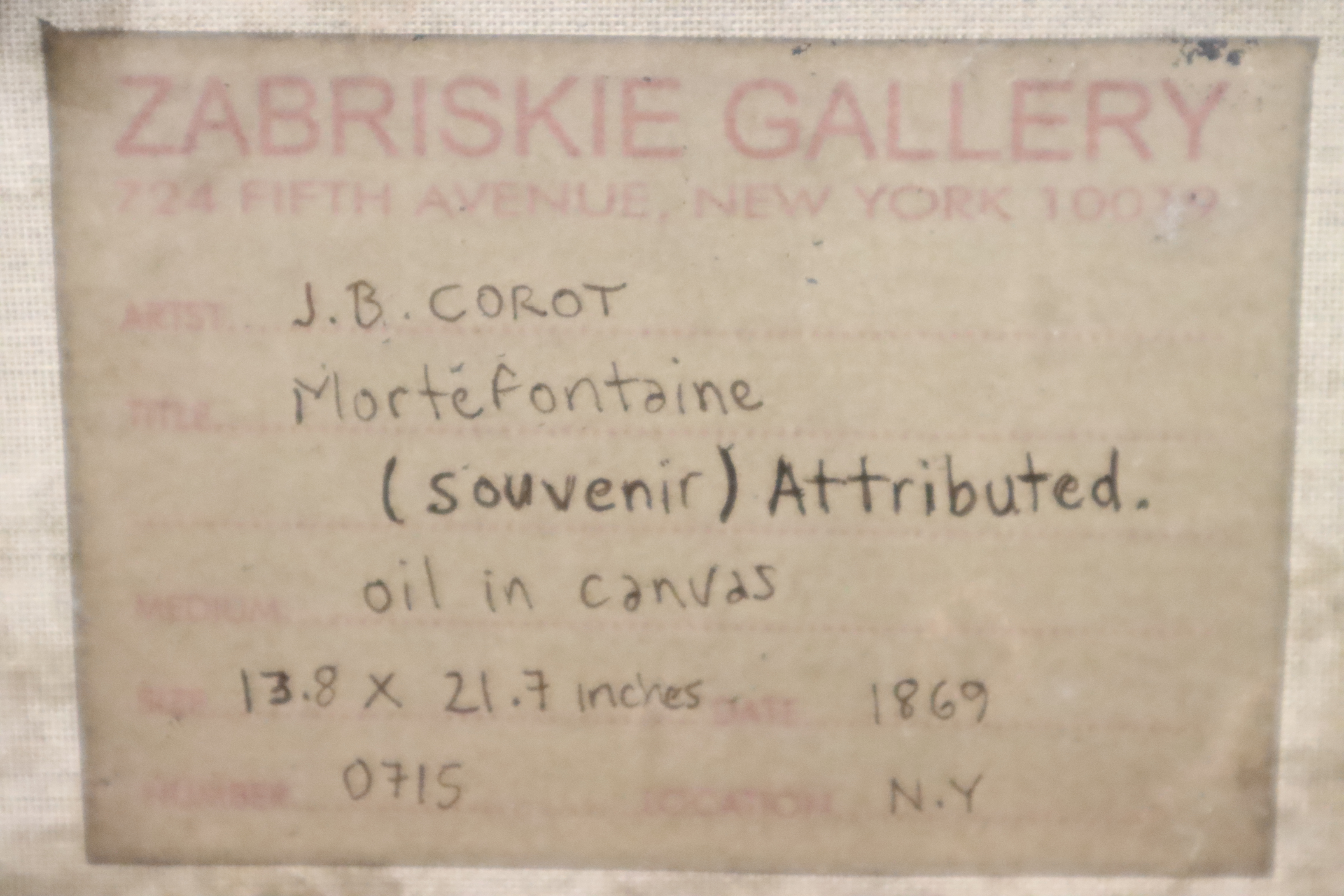 Attributed to JBC Corot, oil on canvas with Zabriskie Gallery New York label to verso giving a title - Image 4 of 5