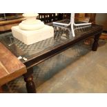 An oak and wrought iron coffee table. Not available for in-house P&P, contact Paul O'Hea at