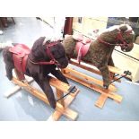 Two small slider rocking horses by Pegasus Crewe, L: 90 cm, saddle H: 58 cm. Not available for in-