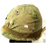 Vietnam War M1 Helmet & Liner with Mitchell & Duck Hunter Reversible cover. P&P Group 2 (£18+VAT for