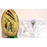 Warrington Wolves c2013 signed Rugby ball and player signed cards. P&P Group 2 (£18+VAT for the