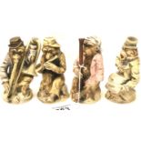 Set of four 19th/20th century Chinese monkey band figures, bisque glazed. largest H: 15 cm. P&P