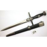 German Third Reich copy RLB ceremonial dagger with metal mounted scabbard and domed pommel. P&P