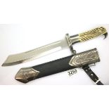 German Third Reich RAD enlisted mans Hewer replica, the blade etched Arbeit Adelt with antler type