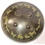 A 19th Century Indo-Persian Steel Shield, of convex circular form, with rolled rim and cut card type