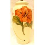Moorcroft Hibiscus lamp on cream ground, H: 33 cm. P&P Group 3 (£25+VAT for the first lot and £5+VAT