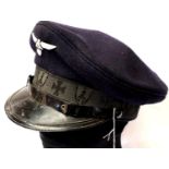 German WWII veterans cap, with embroidered band, Third Reich cap badge affixed. P&P Group 2 (£18+VAT