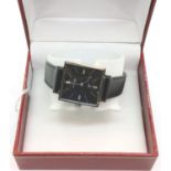 Ebel; vintage ultra slim gents wristwatch, President model with square black dial, silver hands