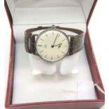 Ebel; vintage ultra slim mechanical wristwatch with cream dial, second sub dial and brown leather