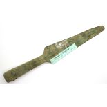 Late Bronze Age spearhead c1300-900 BC with museum label, L: 27 cm. P&P Group 2 (£18+VAT for the