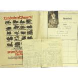 Collection of German Third Reich paperwork, comprising an NSDAP Stammbuch police report and three