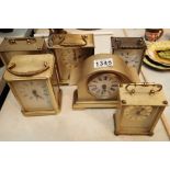 Five battery powered brass carriage clocks and another. Not available for in-house P&P, contact Paul