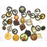 Mixed shooting badges and medals including Warrington Rifle and Pistol Club. P&P Group 1 (£14+VAT