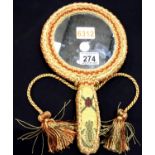 Victorian tapestry hand mirror, L: 31 cm. P&P Group 3 (£25+VAT for the first lot and £5+VAT for