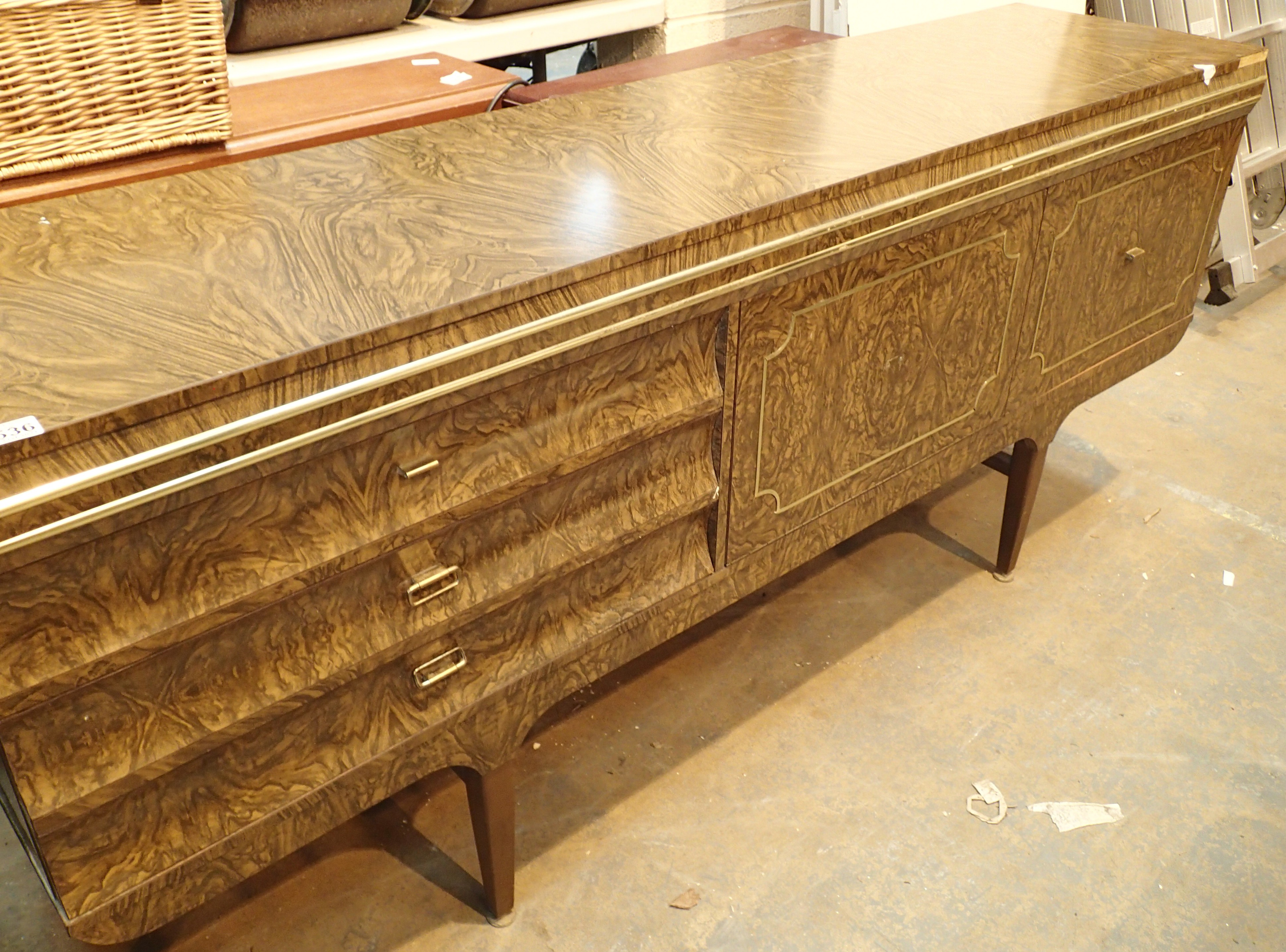 Retro sideboard with three drawers and two cupboards, in need of restoration. Not available for in-