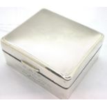 Hallmarked silver cigarette box, cedar lined and dated 1946 by inscription. P&P Group 1 (£14+VAT for
