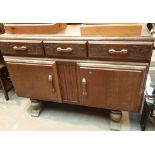 Vintage oak three drawer over two cupboard sideboard, L: 140 cm. Not available for in-house P&P,